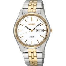 Seiko Solar Men's Two-tone Watch - Stainless Bracelet - White Dial - SNE032