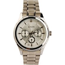 Silvery Bezel Stainless Steel Shape Round Quartz Watch For Men