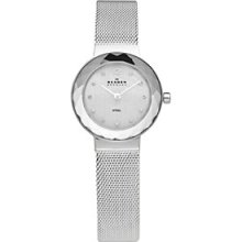 Skagen Denmark Women's Silvertone Faceted Glass Bezel Watch Women's