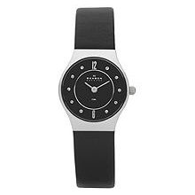 Skagen Leather Collection SwarovskiÂ® Markers Black Dial Women's watch