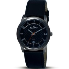 Skagen Men's Stainless Steel Black Leather Strap