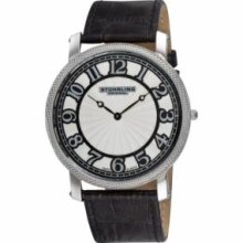 Stuhrling Original 904.33152 Mens Classic Hyperion Slim Swiss Quartz with Stainless Steel Case Silver Dial and Black Leather Strap Watch