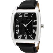 Ted Lapidus Watches Men's Black Textured Dial Black Leather Black Lea