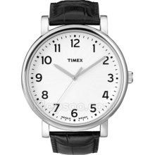 Timex Mens Originals Classic White Indiglo Dial Black Leather Strap Watch T2n382