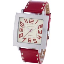 TOKYObay Tram Watch in Red with Smooth Leather Stitched Strap