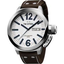 TW Steel Leather Strap Watch White/ Brown