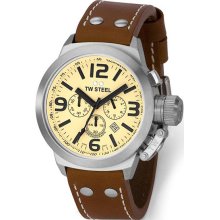 TW Steel Men's Large Steel Cream Dial Strap Chrongraph TW5