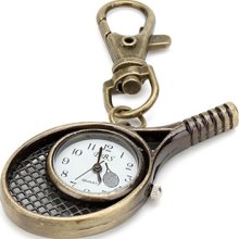 Unisex Alloy Analog Quartz Watch Keychain with Badminton Racket (Bronze)