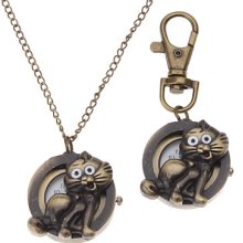 Unisex Cat Style Alloy Quartz Analog Keychain Necklace Watch (Bronze)