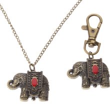 Unisex Elephant Style Alloy Quartz Analog Keychain Necklace Watch (Bronze)