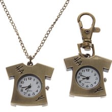 Unisex T-shirt Style Alloy Quartz Analog Keychain Necklace Watch (Bronze)