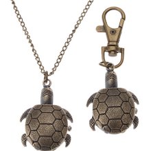 Unisex Turtles Style Alloy Quartz Analog Keychain Necklace Watch (Bronze)