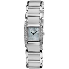 Vernier Women's Dazzling Rectangular Silver White Links Bracelet Watch