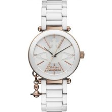 Vivienne Westwood Kensington Women's Quartz Watch With Silver Dial Analogue Display And White Ceramic Bracelet Vv067rswh