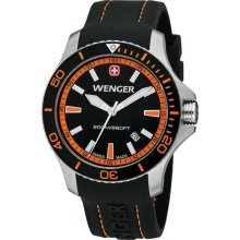 Wenger 0641.102 Men's Sea Force Orange Accents Black Dial Silicon Rubb