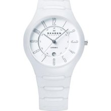 White Skagen White Ceramic White Dial Watch - Jewelry