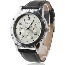 White Surface Black Band Quartz PU Watch For Men