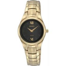 Women's Gold Tone Stainless Steel Quartz Solar Black