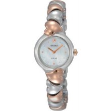 Women's Rose Gold Two Tone Stainless Steel Solar Quartz Mother Of Pear