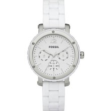 Women's Stainless Steel Case White Dial White Silicone Strap