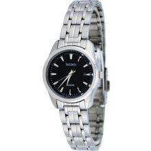 Women's Stainless Steel Case and Bracelet Quartz Black Dial Date Displ