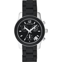 Women's Stainless Steel Case Silicone Strap Quartz Chronograph Black