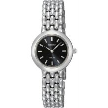 Women's Stainless Steel Dress Solar Quartz Black Dial