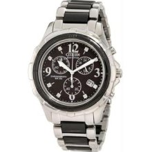 Women's Two Tone Stainless Steel Eco-Drive Chronograph Black Dial