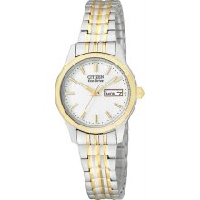 Women's Two Tone Stainless Steel Expansion Band White Dial