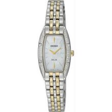 Women's Two Tone Stainless Steel Case Solar Quartz Mother of Pearl