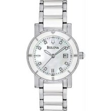 Women's White Ceramic And Stainless Steel Quartz Mother Of Pearl