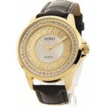 XOXO Women's Rhinestone Accent Gold-Tone Leather-Look Watch XO330 ...