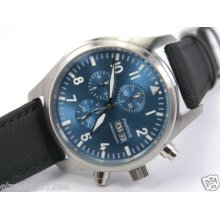 036 Parnis Top Gun Blue Dial Quartz Chrono Ss Watch