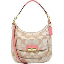 100% Authentic Signature Kristen Hobo Light Khaki/rose Handbag F22301