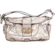 14580 Auth Valentino Light Pweter Leather Shoulder Bag