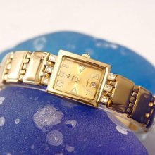 18k Gold Plated Fashion Crystal Women Steel Band Bracelet Quartz Wrist Watch