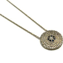 18K yellow gold plated over silver 925 evil eye round necklace pendant