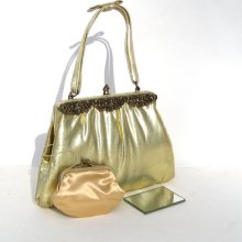 1960s After Five gold lame evening bag