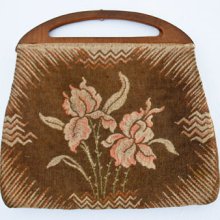 1970s Purse / floral wooden handle handbag