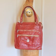 1970s Rusty Brown vinyl zippered Shoulder Bag with plenty of pockets - preppy vintage purse