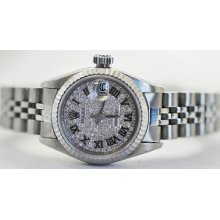 1990 Womens Rolex Datejust Pave Dial Stainless Steel 69240 28 Jewels Cal 2030