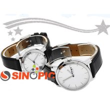 2 X Black Leather Pair Couple Quartz Wrist Watch White