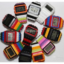 20pcs Unisex Boy Girl Classic Plastic Lego Shhors Digital Watch Cand