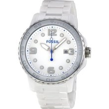 $225 Fossil Unisex Sport White Ceramic Quartz Watch With White Dial Ce5009