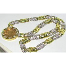 â–ˆ$24000 18kt 105 Gram Indian Head Coin 6.10ct Diamond Necklace Hugeâ–ˆ18kt