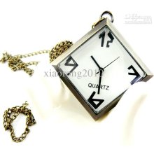 28pcs New Elegant Antique Bronze Color Square Shape Pocket Watch Nec