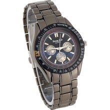 3044 Round Dial Steel Band Men's Quartz Wrist Watch (Black)