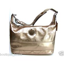 $328 Coach F18882 Signature Stitch Metallic Gold Leather Hobo Handbag