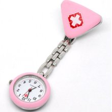 4 Pink Triangle Nurse Brooch Quartz Pocket Watch 9cm
