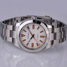 40mm Parnis White Dial Milgauss Style Automatic Mens Watch